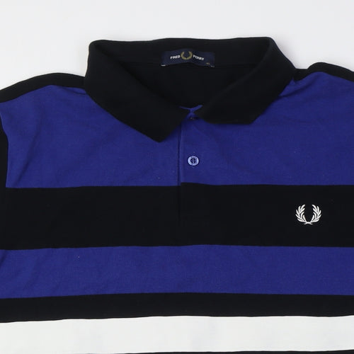 Fred Perry Men's Blue Black Colourblock Polo Shirt L