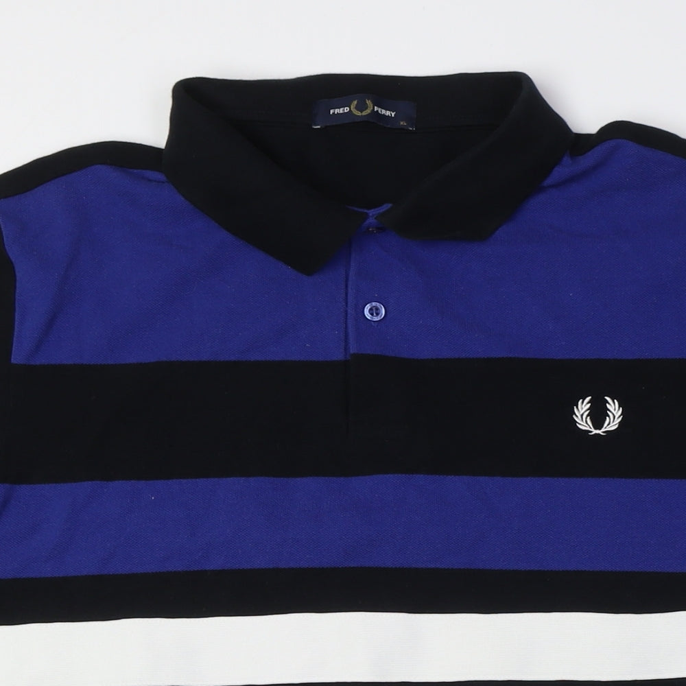 Fred Perry Men's Blue Black Colourblock Polo Shirt L