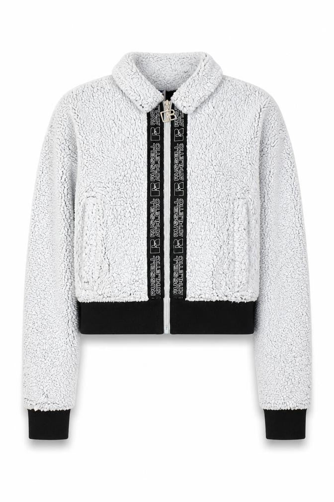 Front view of Russell Athletic Women's Grey Sherpa Full Zip Jacket S