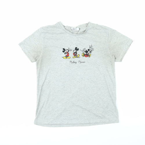 Mickey Mouse Womens Grey Cotton Basic T-Shirt Size L Round Neck