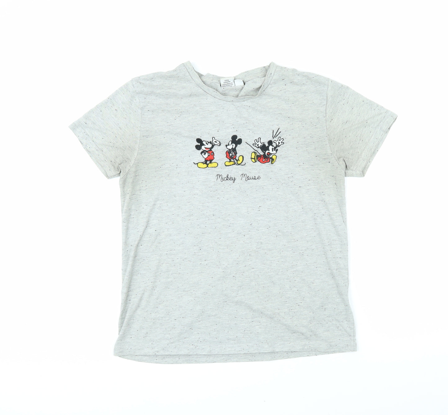 Mickey Mouse Womens Grey Cotton Basic T-Shirt Size L Round Neck