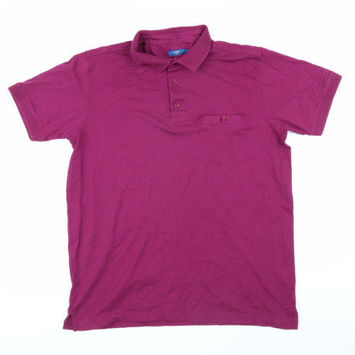 Cotton Traders Mens Purple 100% Cotton Polo Size L Collared Button - Textured Fabric