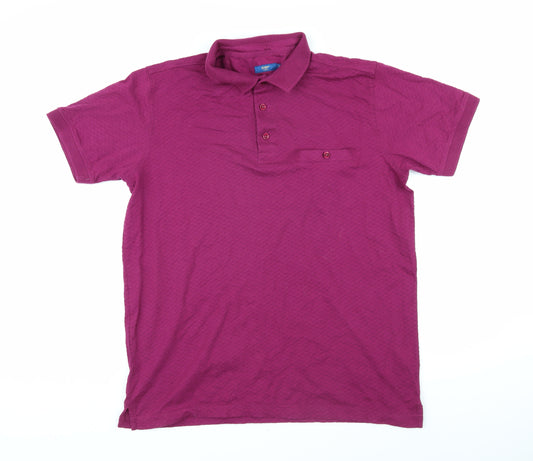 Cotton Traders Mens Purple 100% Cotton Polo Size L Collared Button - Textured Fabric