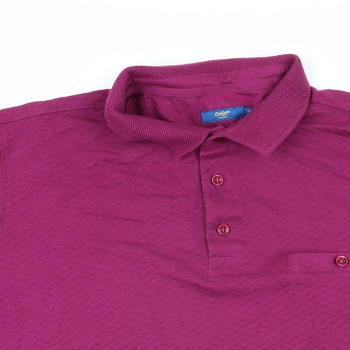 Cotton Traders Mens Purple 100% Cotton Polo Size L Collared Button - Textured Fabric