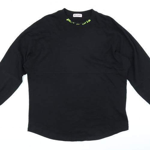 Palm Angels Mens Black Herringbone Cotton T-Shirt Size M Round Neck