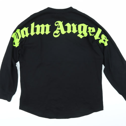 Palm Angels Mens Black Herringbone Cotton T-Shirt Size M Round Neck