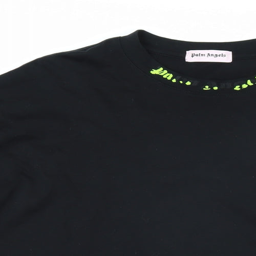 Palm Angels Mens Black Herringbone Cotton T-Shirt Size M Round Neck