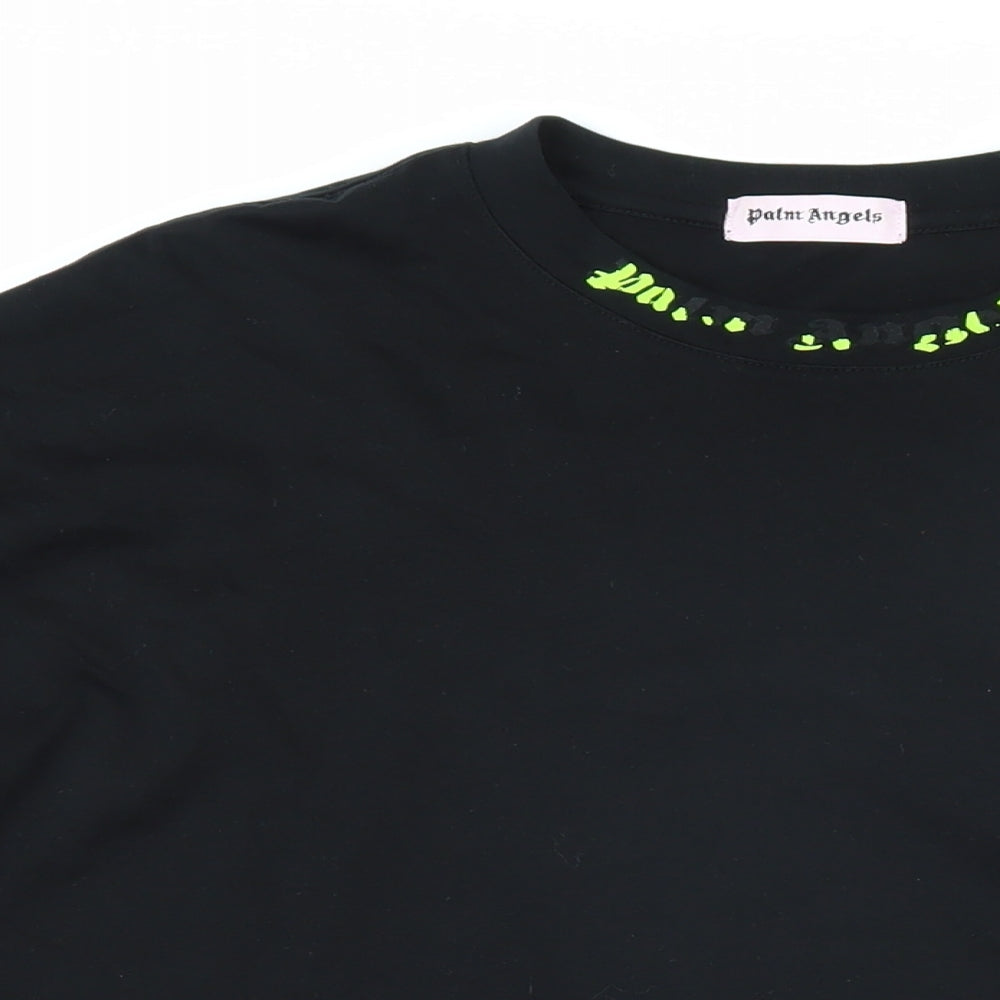 Palm Angels Mens Black Herringbone Cotton T-Shirt Size M Round Neck