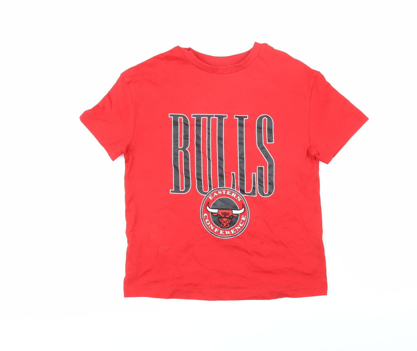 NBA Boys Red Cashmere Basic T-Shirt Size 6-7 Years Round Neck Pullover - BULLS Eastern Conference