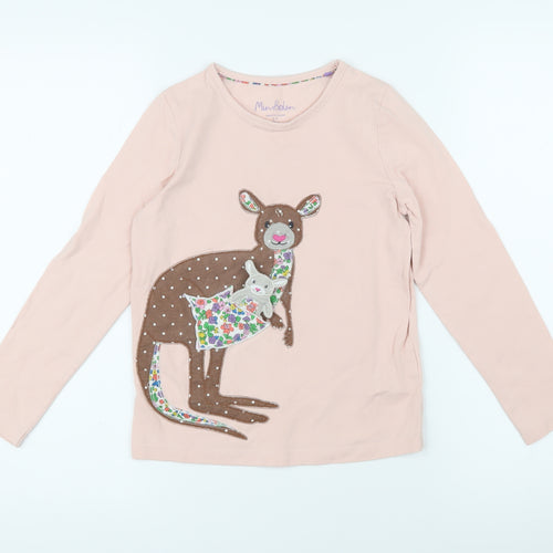 Mini Boden Girls Pink 100% Cotton Basic T-Shirt Size 8-9 Years Round Neck Pullover - Kangaroo applique