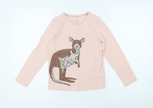 Mini Boden Girls Pink 100% Cotton Basic T-Shirt Size 8-9 Years Round Neck Pullover - Kangaroo applique