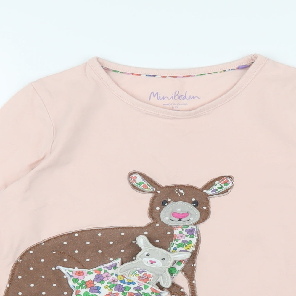 Mini Boden Girls Pink 100% Cotton Basic T-Shirt Size 8-9 Years Round Neck Pullover - Kangaroo applique