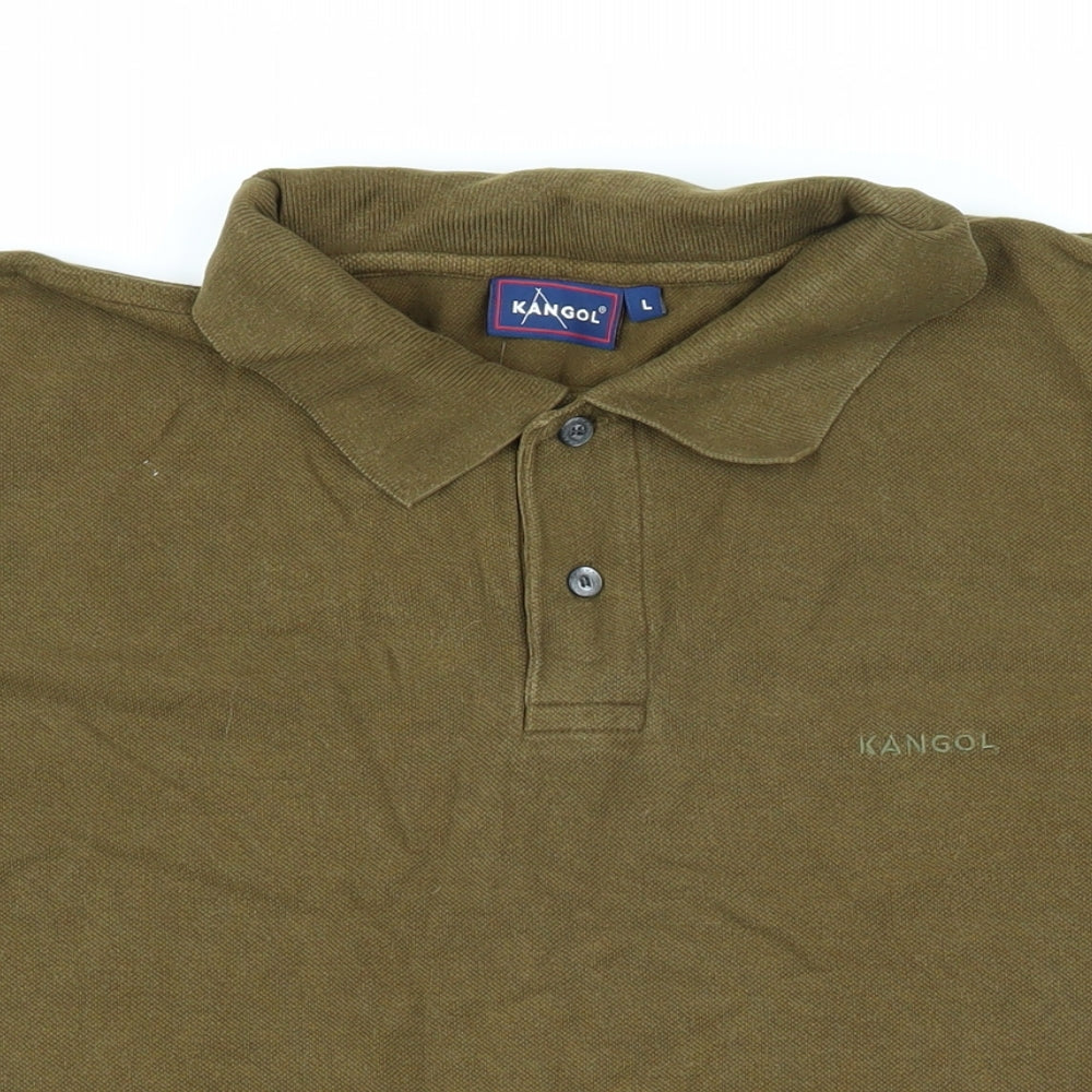 Kangol Mens Green 100% Cotton Polo Size L Collared Button