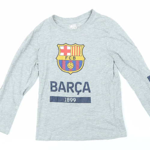 FCB Boys Grey Cotton Basic T-Shirt Size 8 Years Roll Neck Pullover - Barca 1899