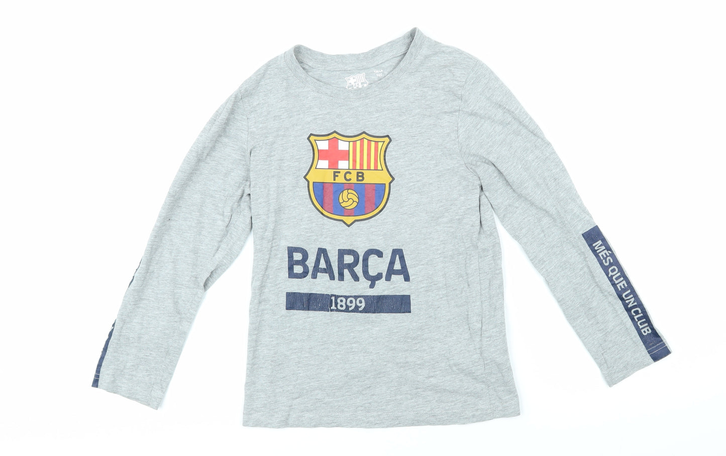 FCB Boys Grey Cotton Basic T-Shirt Size 8 Years Roll Neck Pullover - Barca 1899