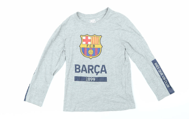 FCB Boys Grey Cotton Basic T-Shirt Size 8 Years Roll Neck Pullover - Barca 1899