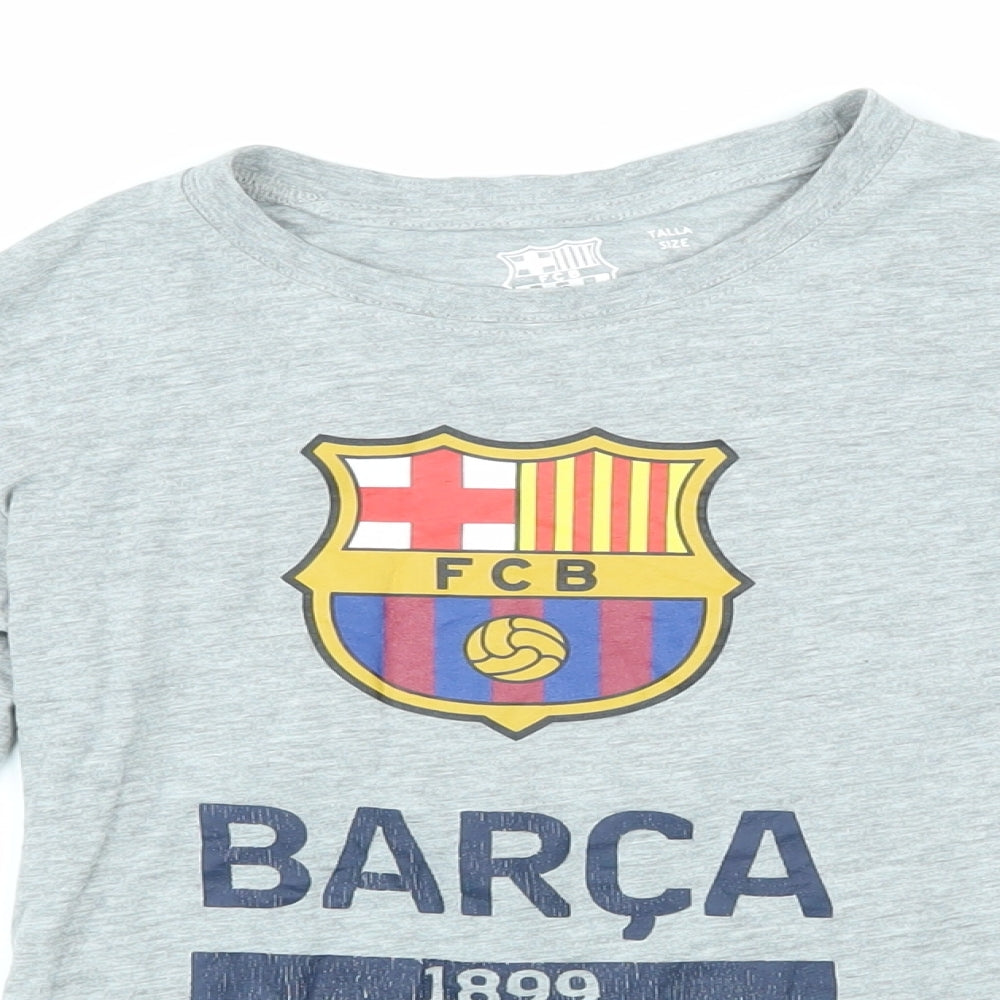FCB Boys Grey Cotton Basic T-Shirt Size 8 Years Roll Neck Pullover - Barca 1899