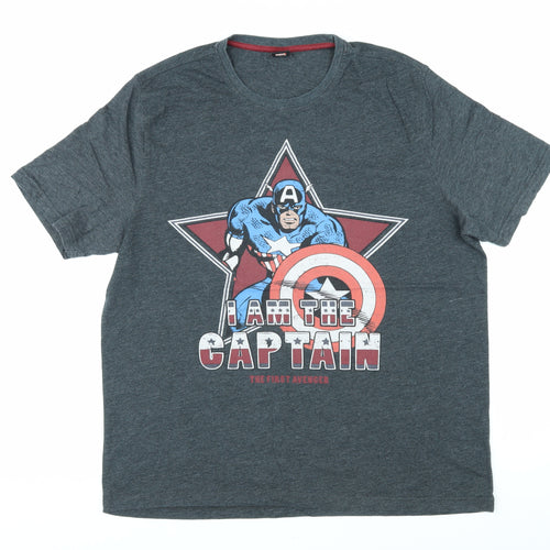 Marvel Comics Mens Grey Cotton T-Shirt Size L Round Neck - I Am The Captain. The First Avenger