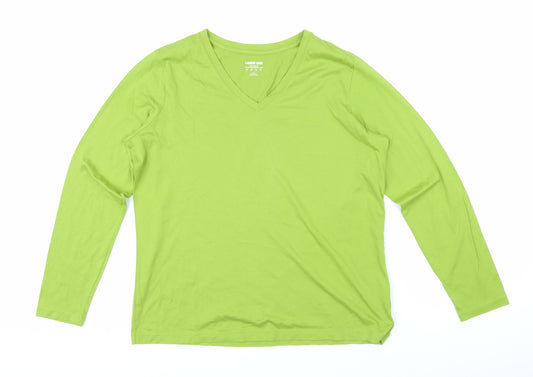 Lands' End Womens Green 100% Cotton Basic T-Shirt Size M V-Neck