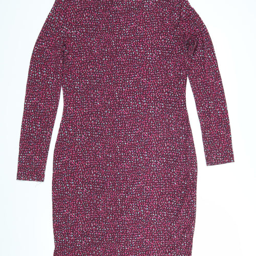 Jigsaw Womens Multicoloured Geometric Viscose T-Shirt Dress Size M Boat Neck Pullover - Lined