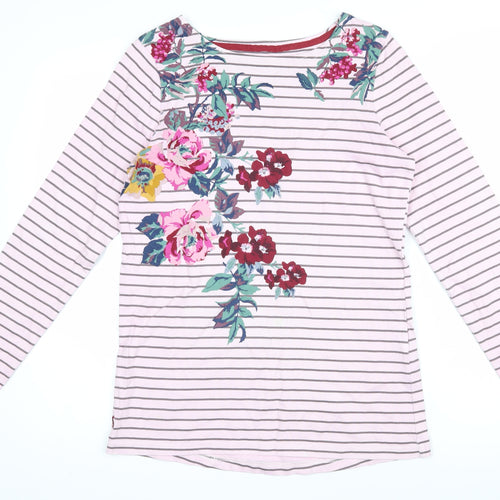 Joules Womens Pink Striped Cotton Basic T-Shirt Size 12 Boat Neck - Flowers