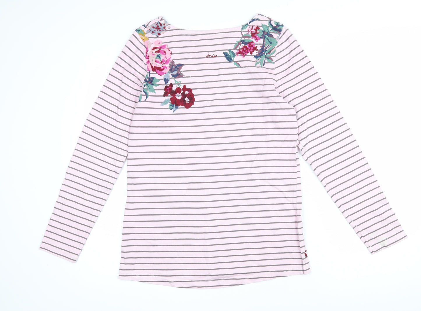 Joules Womens Pink Striped Cotton Basic T-Shirt Size 12 Boat Neck - Flowers