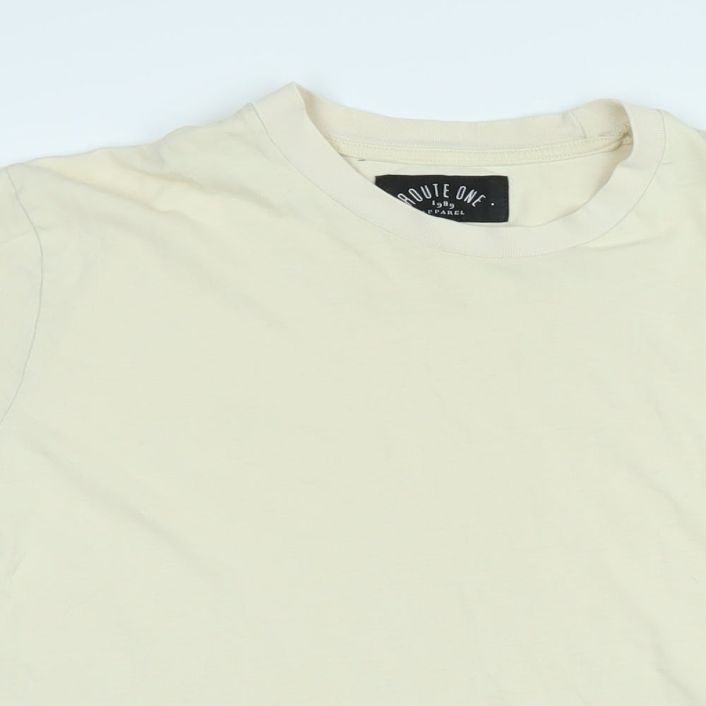 Route 21 Mens Ivory Cotton T-Shirt Size S Round Neck