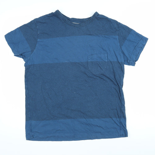 Universal Works Mens Blue Colourblock Cotton T-Shirt Size S Round Neck