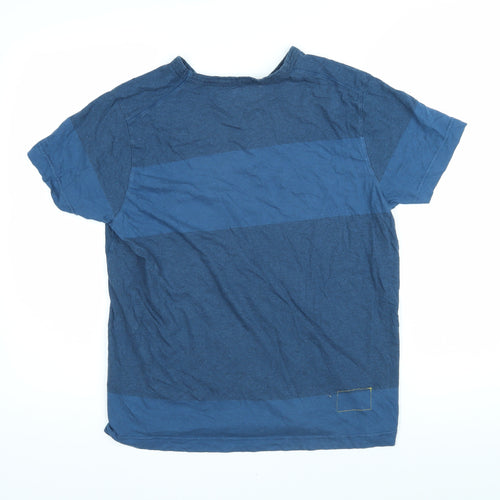 Universal Works Mens Blue Colourblock Cotton T-Shirt Size S Round Neck