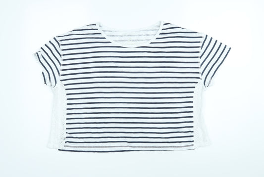 Passenger Womens Blue Striped 100% Cotton Basic T-Shirt Size M Boat Neck