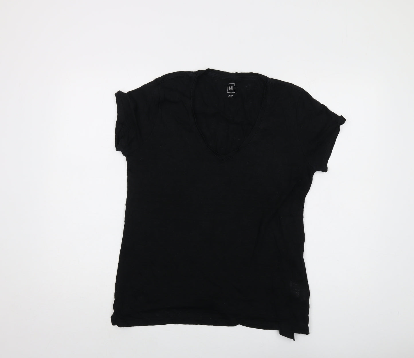 Gap Womens Black Linen Basic T-Shirt Size M V-Neck