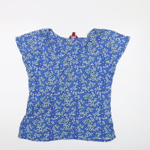Monsoon Womens Blue Floral Modal Basic T-Shirt Size 16 Round Neck