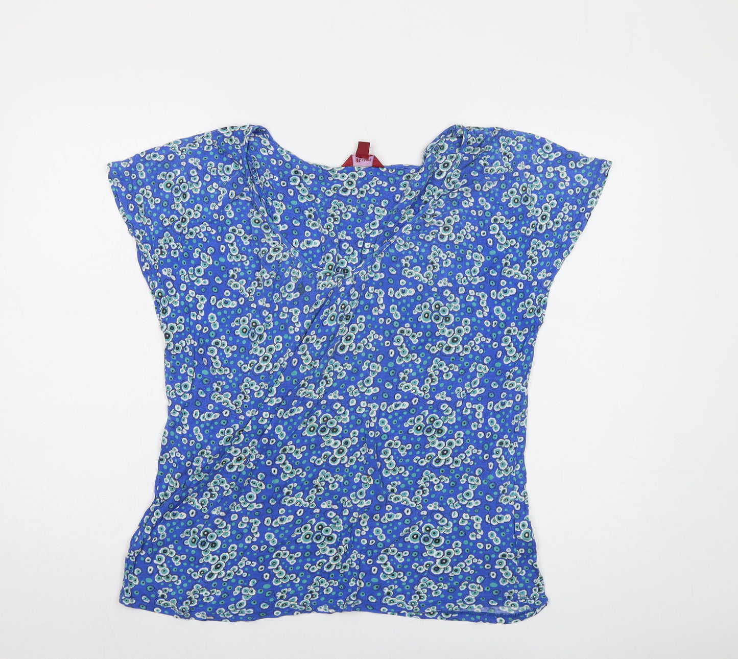 Monsoon Womens Blue Floral Modal Basic T-Shirt Size 16 Round Neck