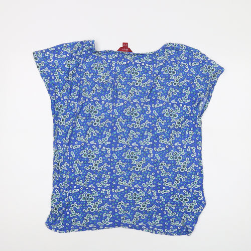 Monsoon Womens Blue Floral Modal Basic T-Shirt Size 16 Round Neck