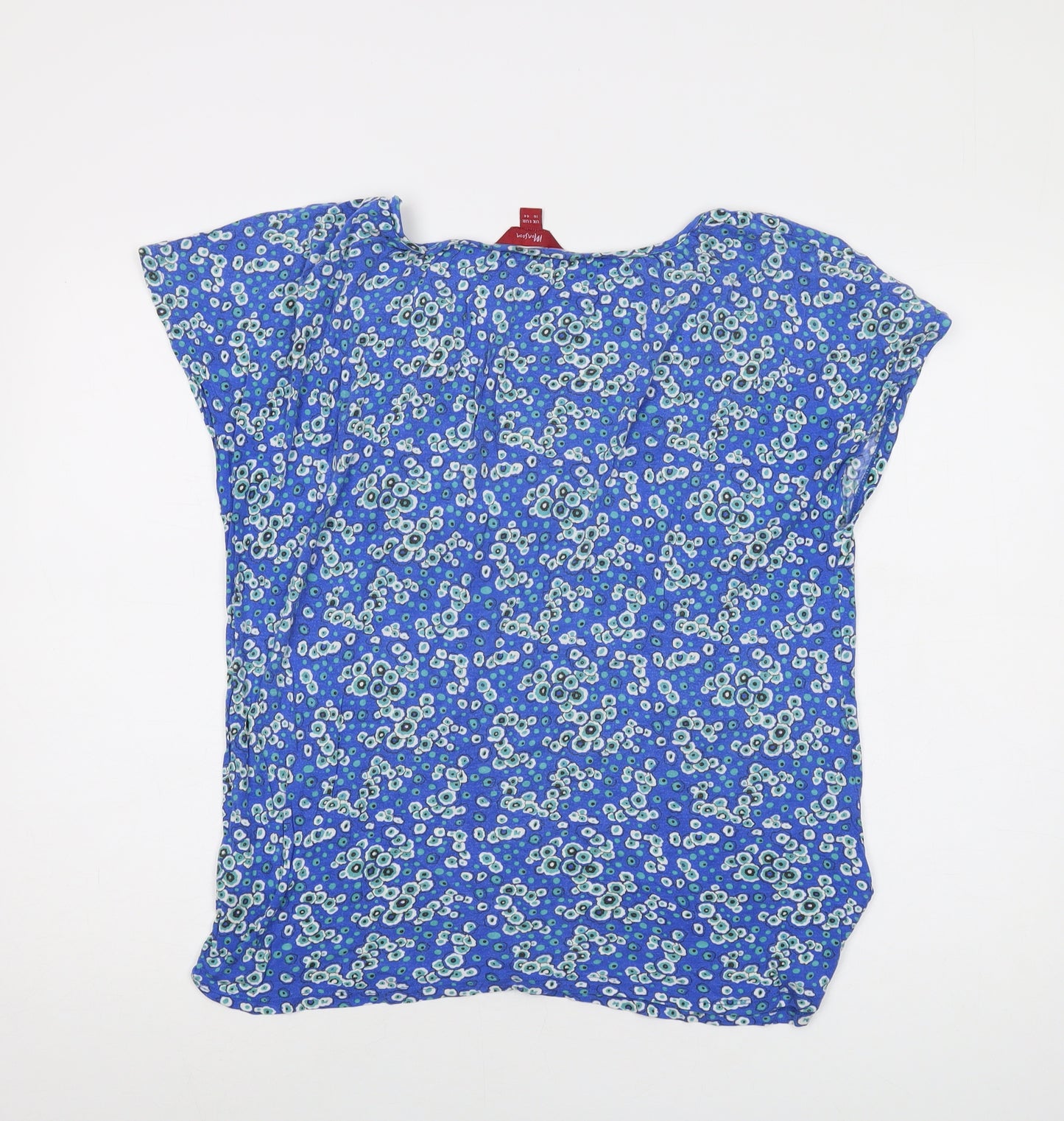 Monsoon Womens Blue Floral Modal Basic T-Shirt Size 16 Round Neck