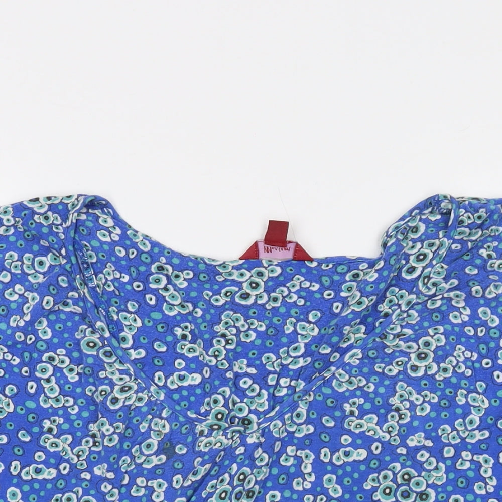 Monsoon Womens Blue Floral Modal Basic T-Shirt Size 16 Round Neck