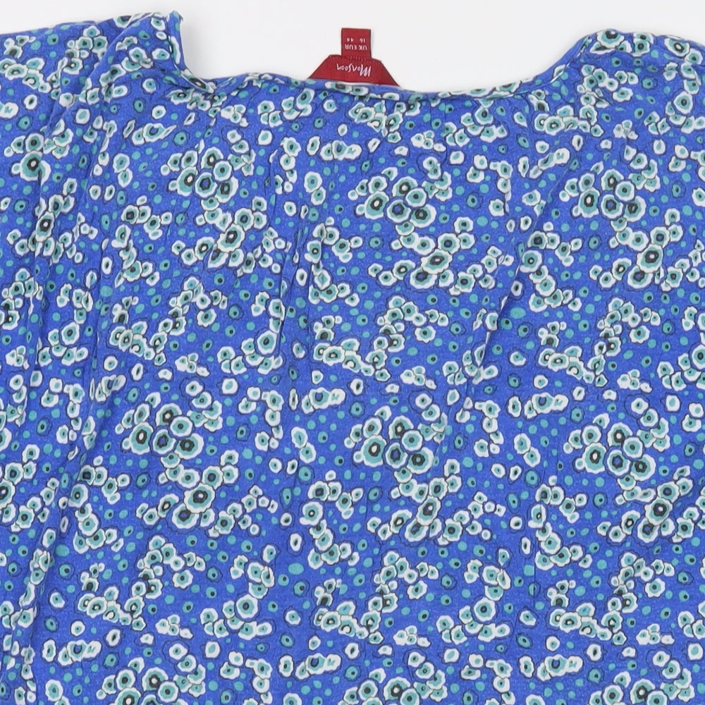Monsoon Womens Blue Floral Modal Basic T-Shirt Size 16 Round Neck