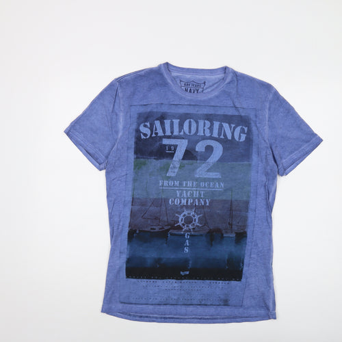 GAS Mens Blue Cotton T-Shirt Size L Crew Neck