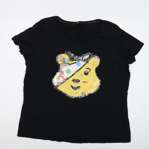 Pudsey Womens Black Cotton Basic T-Shirt Size 22 Crew Neck - Sequins