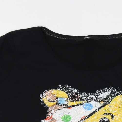 Pudsey Womens Black Cotton Basic T-Shirt Size 22 Crew Neck - Sequins