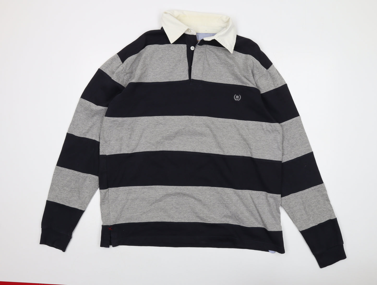 Huston Harbour Mens Grey Striped Cotton Polo Size XL Collared Button