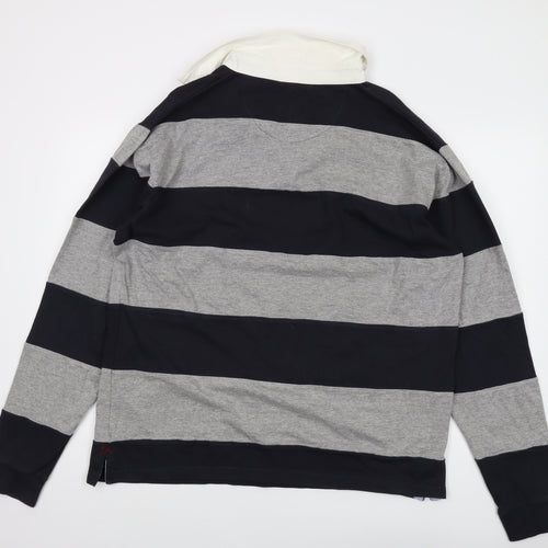 Huston Harbour Mens Grey Striped Cotton Polo Size XL Collared Button