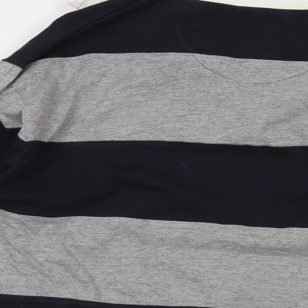 Huston Harbour Mens Grey Striped Cotton Polo Size XL Collared Button