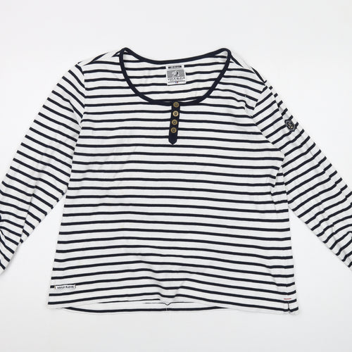 Voile Bleue Womens Black Striped Cotton Basic T-Shirt Size 2XL Round Neck