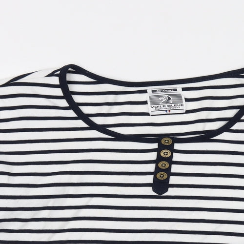 Voile Bleue Womens Black Striped Cotton Basic T-Shirt Size 2XL Round Neck