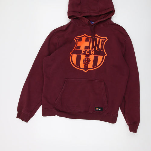 Nike Mens Red Cotton Pullover Hoodie Size M - FC Barcelona