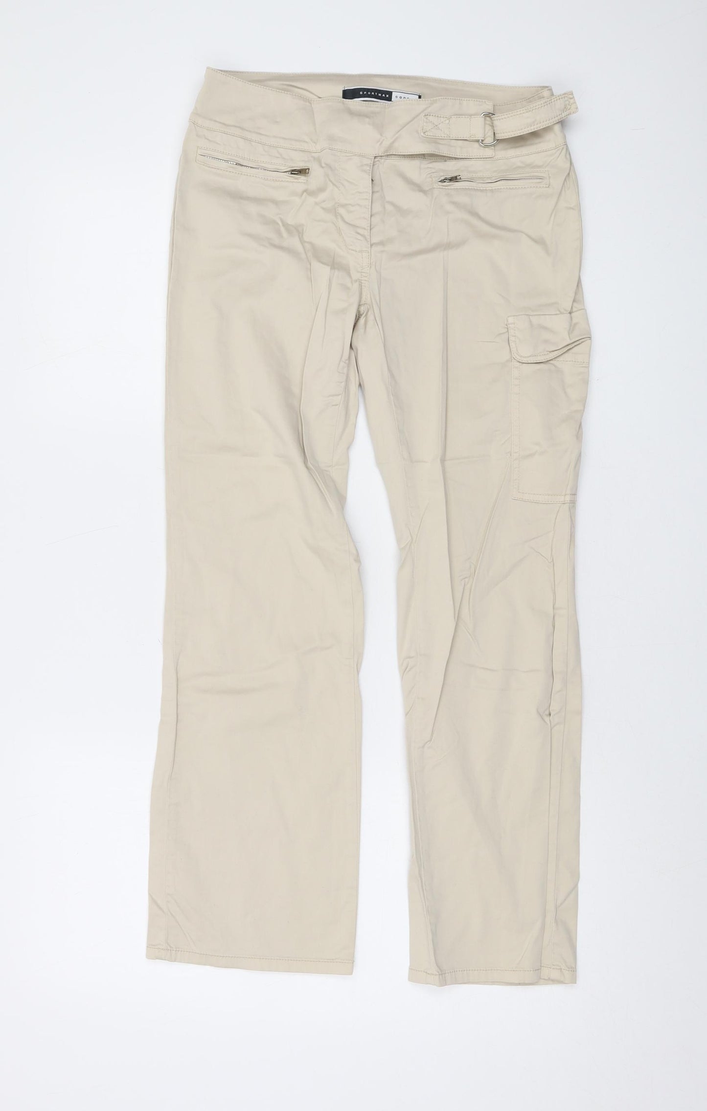 Sportmax Womens Beige Cotton Trousers Size 10 L26 in Regular Hook & Eye