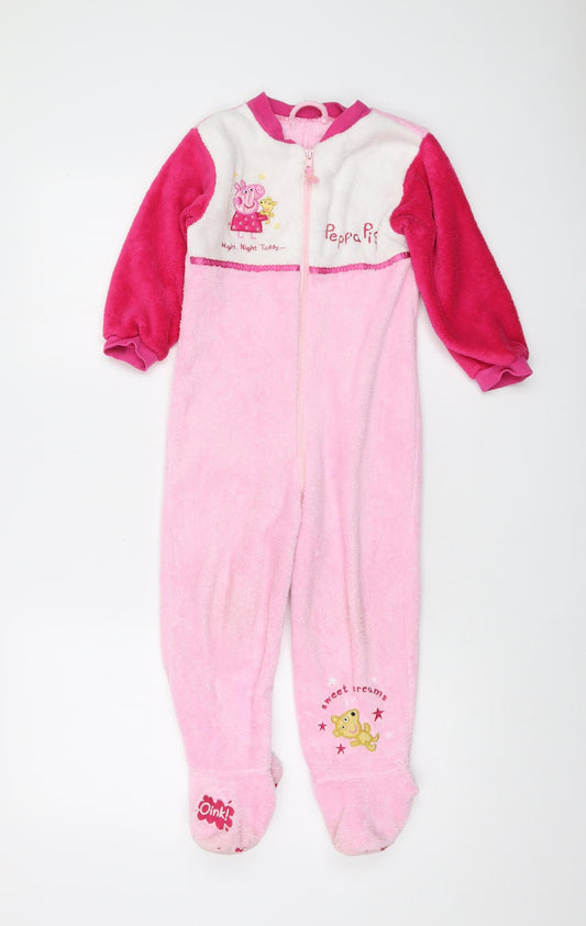 Peppa Pig Girls Pink Geometric Polyester Kimono Robe & Gown Set Size 4-5 Years Zip