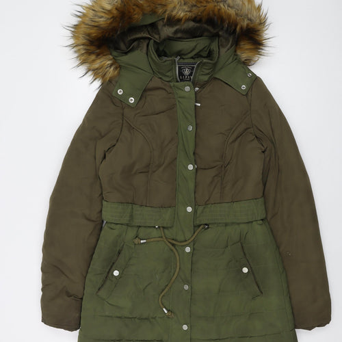Lipsy Womens Green Parka Coat Size 10 Zip