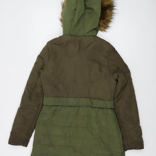 Lipsy Womens Green Parka Coat Size 10 Zip